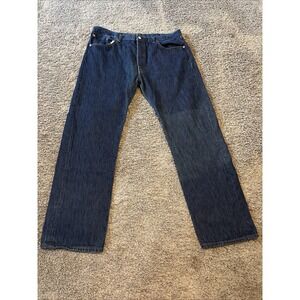 Levis 501 Jeans Mens 40x32 Blue Denim Pants Button Fly Workwear Dark Wash FLAW
